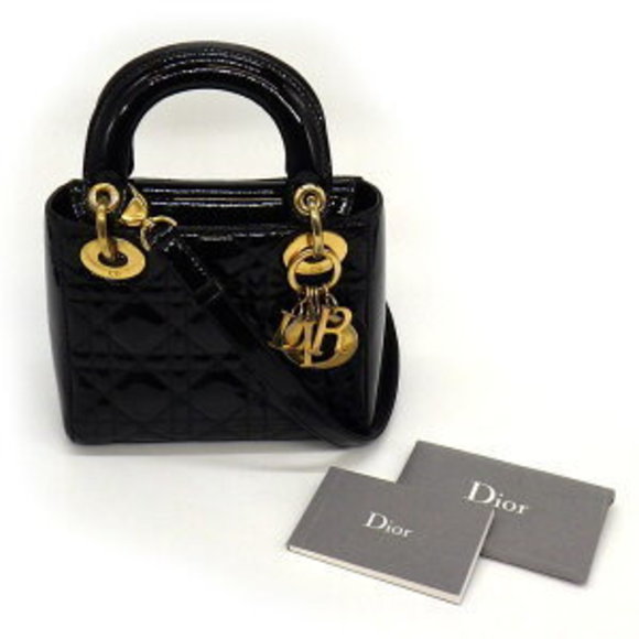 Dior Shoulder Bag Lady Mini Black Cannage Patent Calfskin Cowhide - Picture 11 of 11